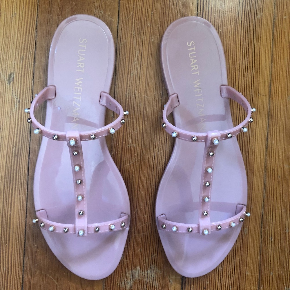 Stuart Weitzman Mellie Pearlstud Jelly Slide Sandal